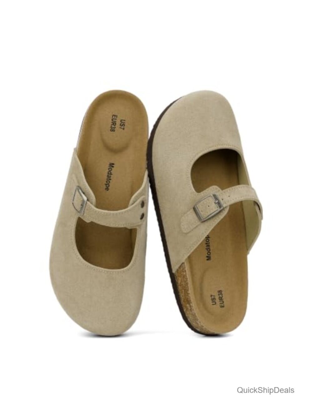 Mary Jane Clogs Faux Suede Cork Footbed Slip On Mules